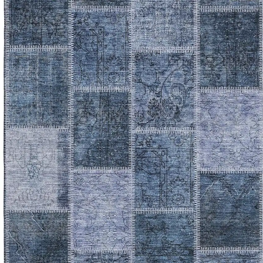 Blue And Gray Patchwork Washable Area Rug With UV Protection Photo 3