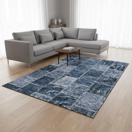 Blue And Gray Patchwork Washable Area Rug With UV Protection Photo 2
