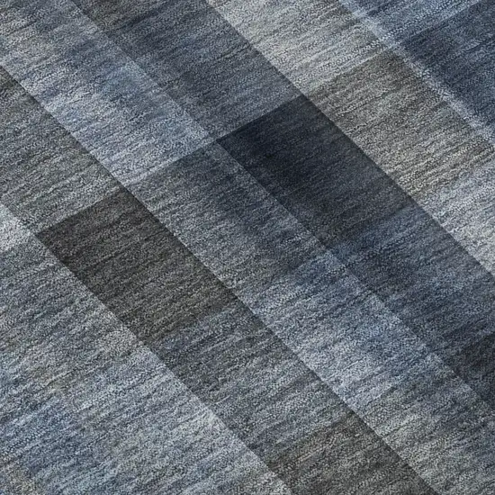 Blue And Gray Plaid Washable Area Rug With UV Protection Photo 3