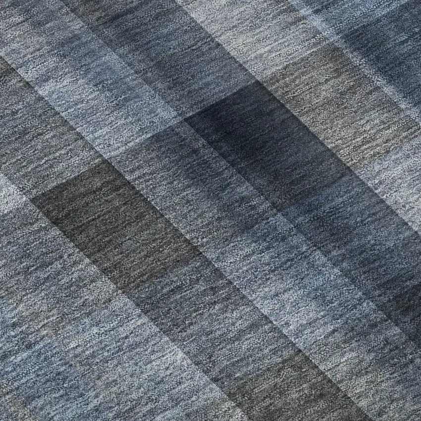 Blue And Gray Plaid Washable Area Rug With UV Protection Photo 3