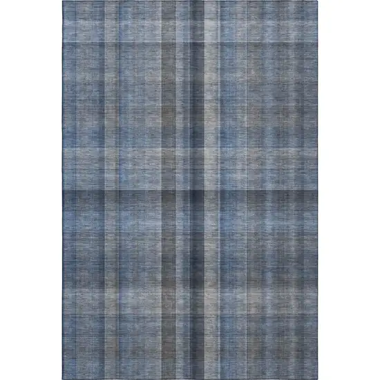 Blue And Gray Plaid Washable Area Rug With UV Protection Photo 1