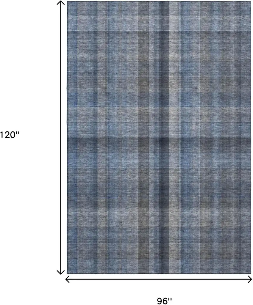 Blue And Gray Plaid Washable Area Rug With UV Protection Photo 9