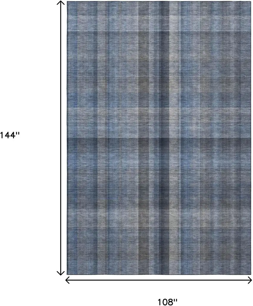 Blue And Gray Plaid Washable Area Rug With UV Protection Photo 9