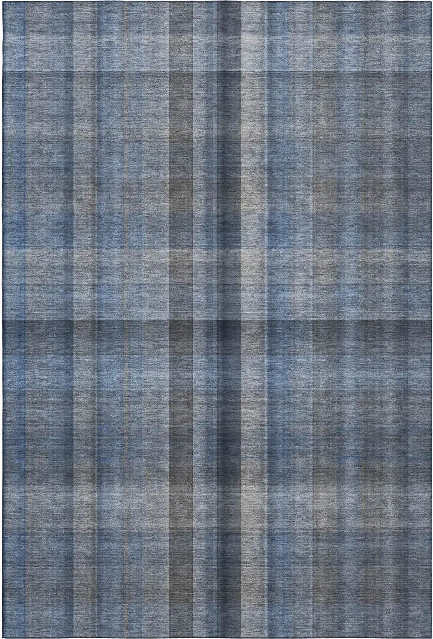 Blue And Gray Plaid Washable Area Rug With UV Protection Photo 1