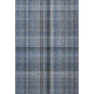 Photo of Blue And Gray Plaid Washable Area Rug With UV Protection