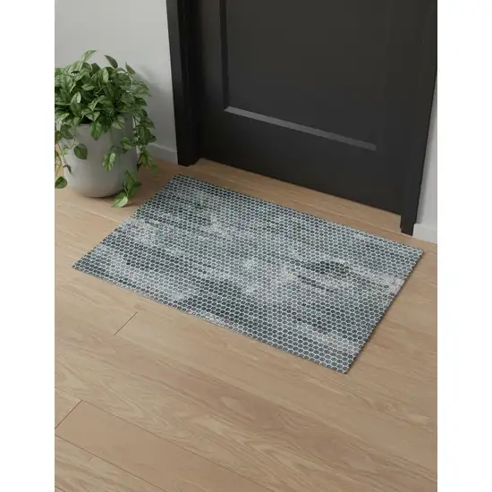 Blue And Gray Polka Dots Distressed Stain Resistant Area Rug Photo 1