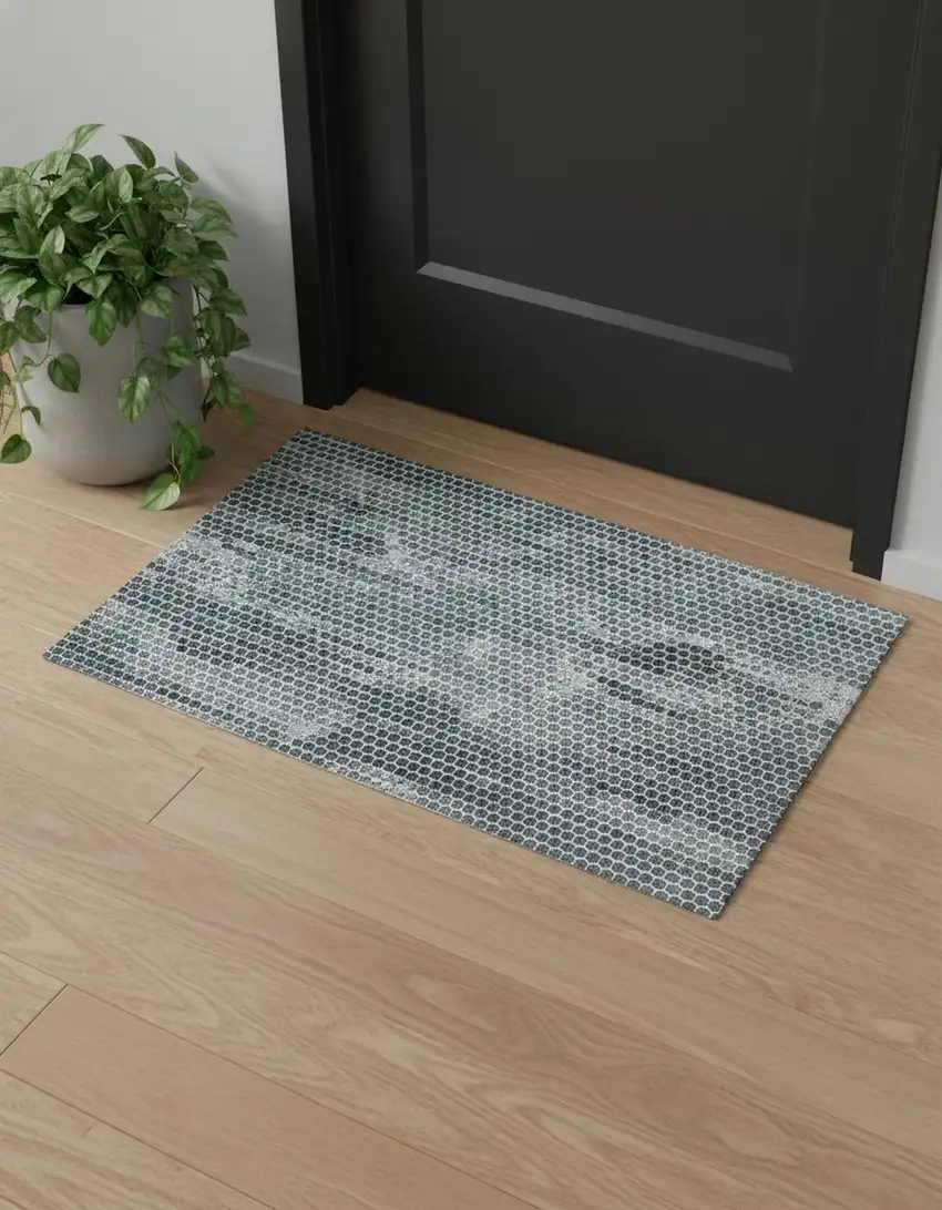 Blue And Gray Polka Dots Distressed Stain Resistant Area Rug Photo 1