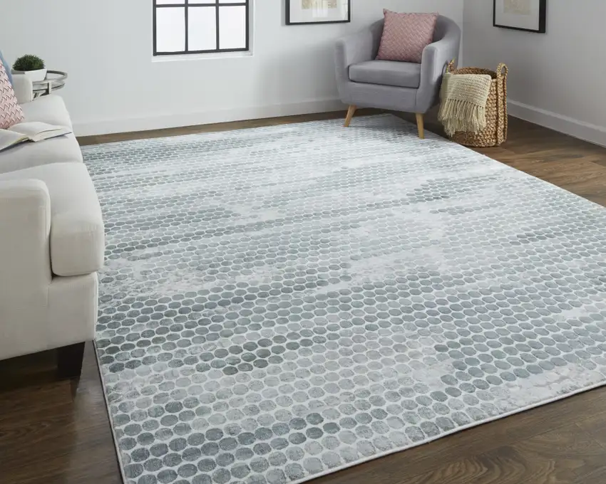 Blue And Gray Polka Dots Distressed Stain Resistant Area Rug Photo 6