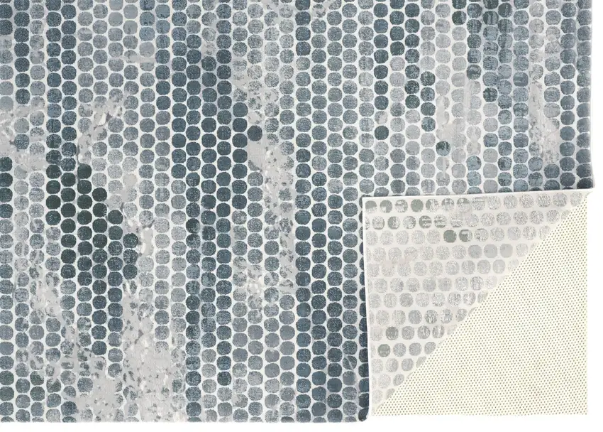 Blue And Gray Polka Dots Distressed Stain Resistant Area Rug Photo 4