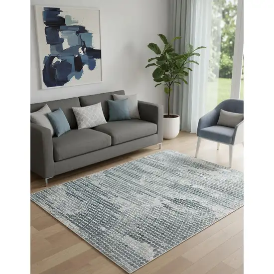Blue And Gray Polka Dots Distressed Stain Resistant Area Rug Photo 1