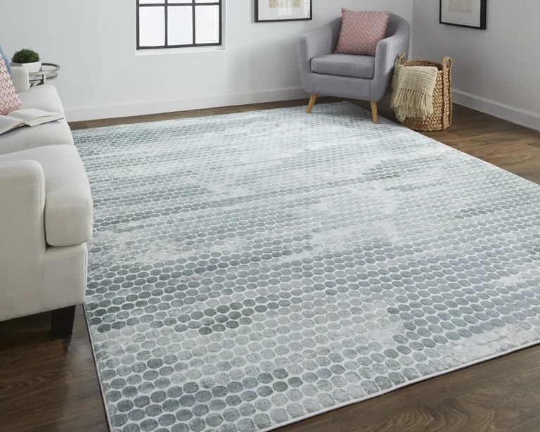 Blue And Gray Polka Dots Distressed Stain Resistant Area Rug Photo 5