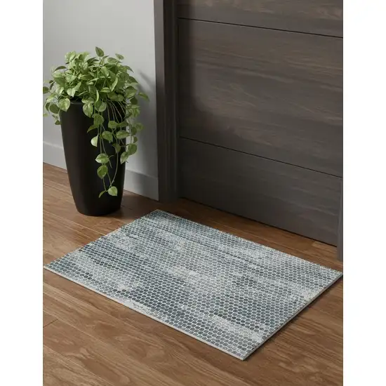 Blue And Gray Polka Dots Distressed Stain Resistant Area Rug Photo 1