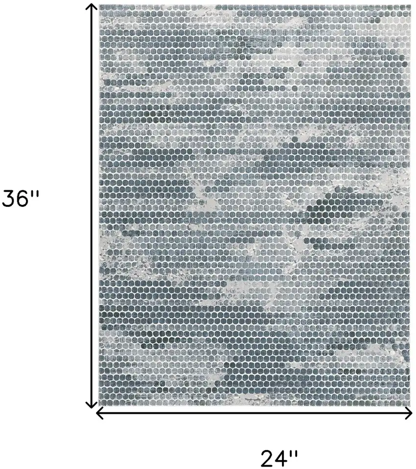 Blue And Gray Polka Dots Distressed Stain Resistant Area Rug Photo 3