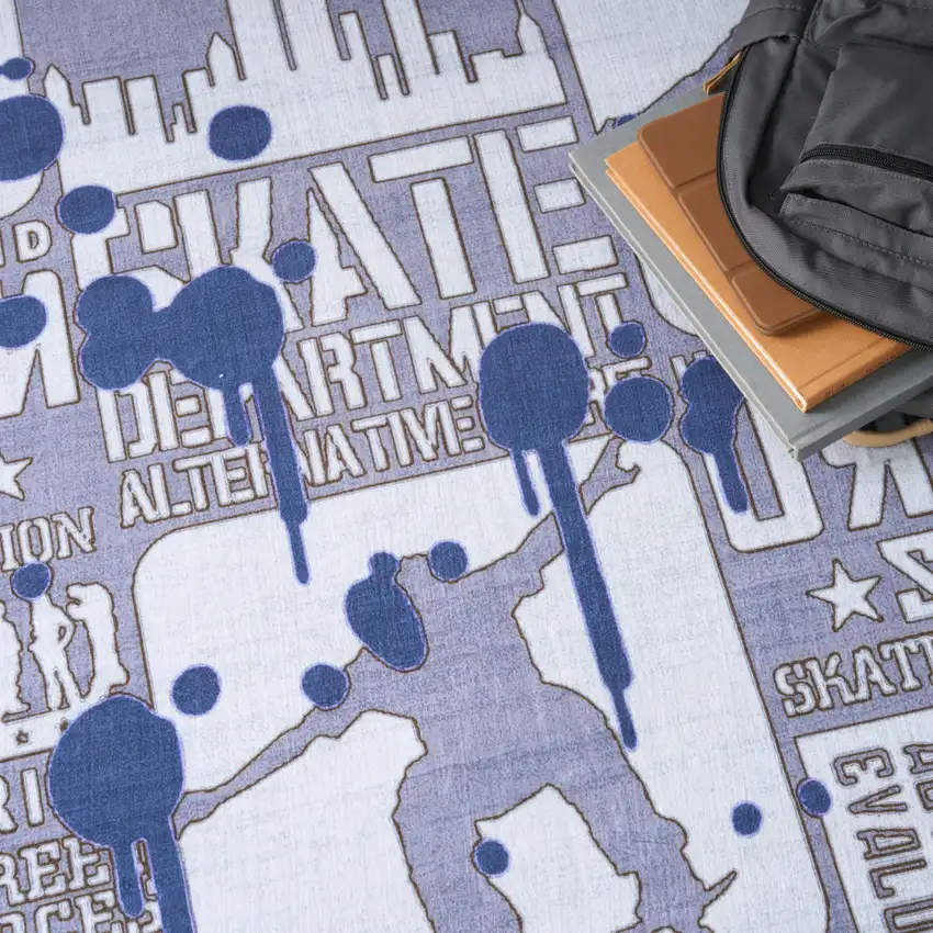 Blue And Gray Skateboard Youthful Area Rug Photo 9