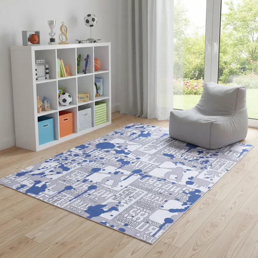 Blue And Gray Skateboard Youthful Area Rug Photo 1