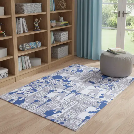 Blue And Gray Skateboard Youthful Washable Area Rug Photo 1