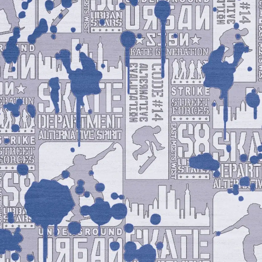 Blue And Gray Skateboard Youthful Washable Area Rug Photo 7