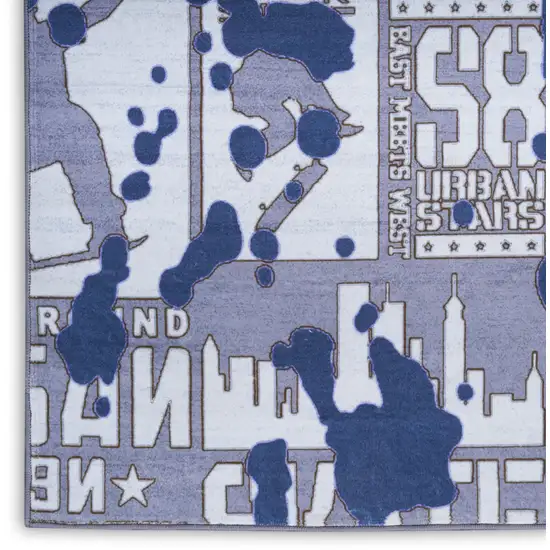 Blue And Gray Skateboard Youthful Washable Area Rug Photo 4
