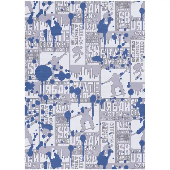 Blue And Gray Skateboard Youthful Washable Area Rug Photo 2