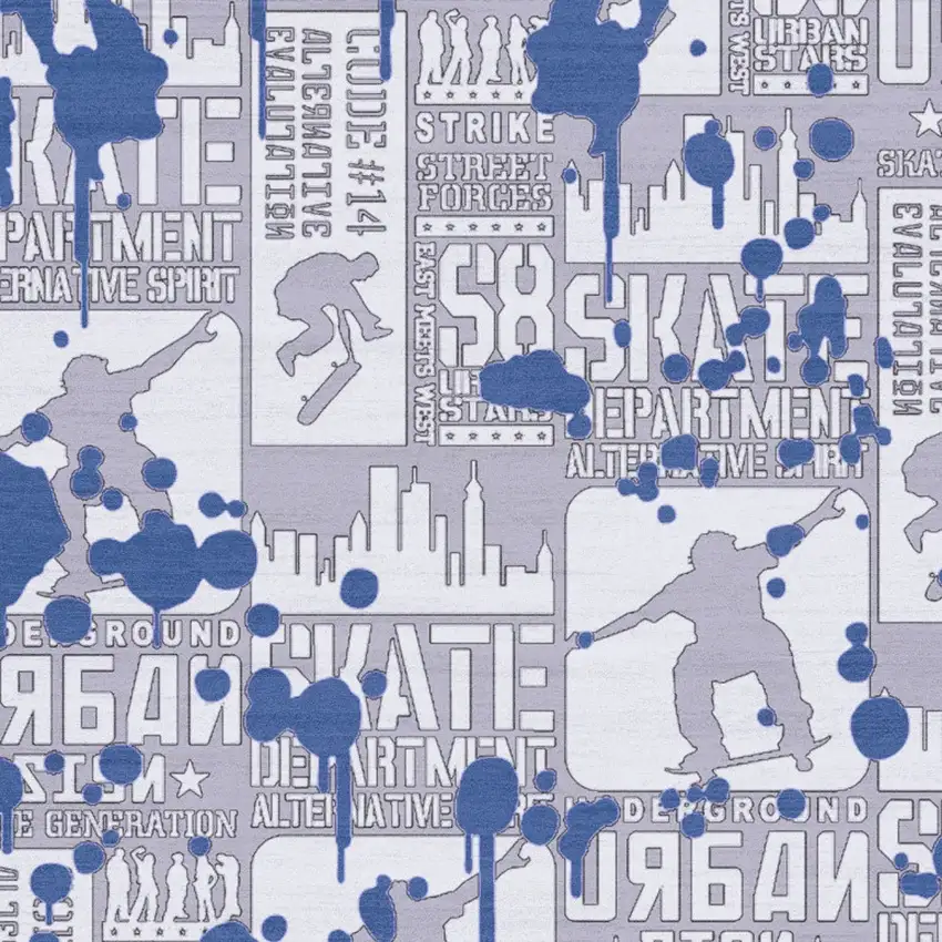 Blue And Gray Skateboard Youthful Washable Area Rug Photo 8