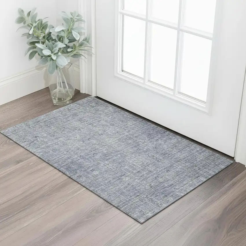 Blue And Gray Southwestern Washable Area Rug With UV Protection Photo 1