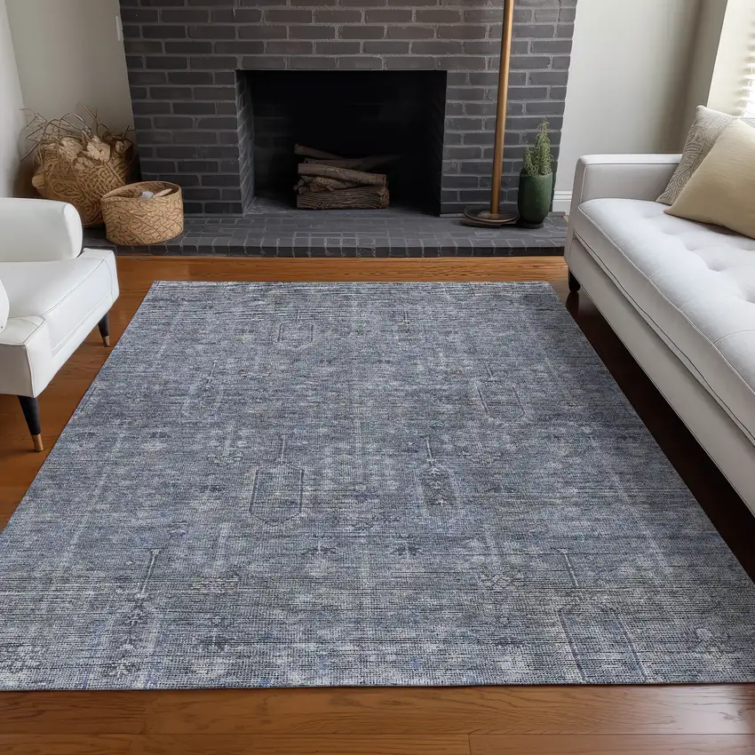 Blue And Gray Southwestern Washable Area Rug With UV Protection Photo 5