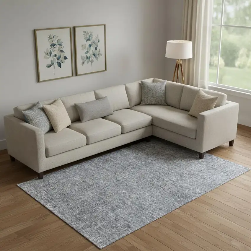 Blue And Gray Southwestern Washable Area Rug With UV Protection Photo 1