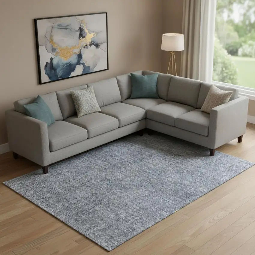 Blue And Gray Southwestern Washable Area Rug With UV Protection Photo 1