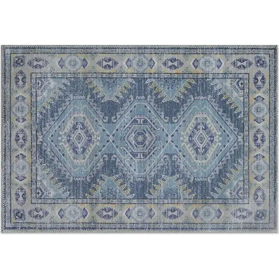 Blue And Gray Southwestern Washable Area Rug Photo 2