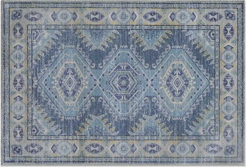 Blue And Gray Southwestern Washable Area Rug Photo 2