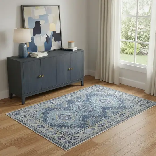 Blue And Gray Southwestern Washable Area Rug Photo 1