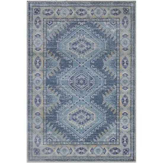 Blue And Gray Southwestern Washable Area Rug Photo 2