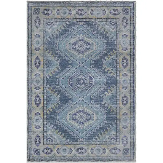 Blue And Gray Southwestern Washable Area Rug Photo 8