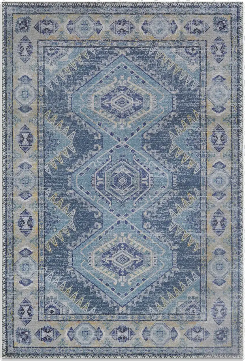 Blue And Gray Southwestern Washable Area Rug Photo 8