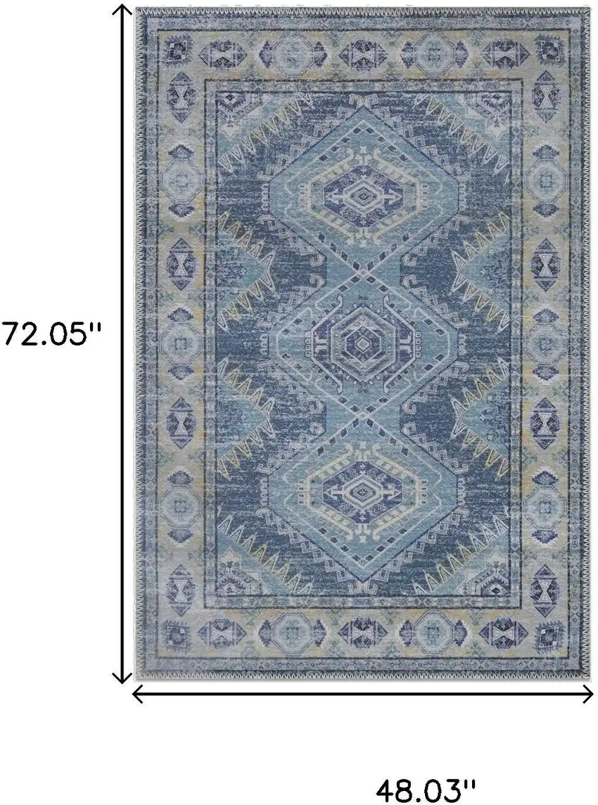 Blue And Gray Southwestern Washable Area Rug Photo 9