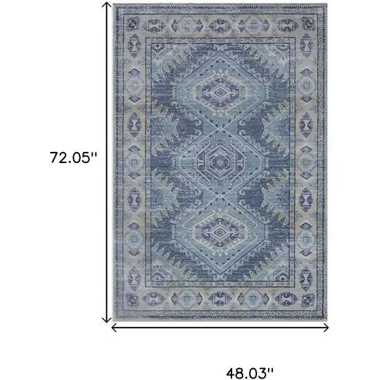 Blue And Gray Southwestern Washable Area Rug Photo 9