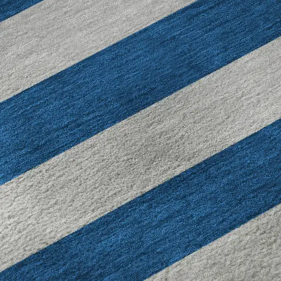 Blue And Gray Striped Washable Area Rug With UV Protection Photo 1