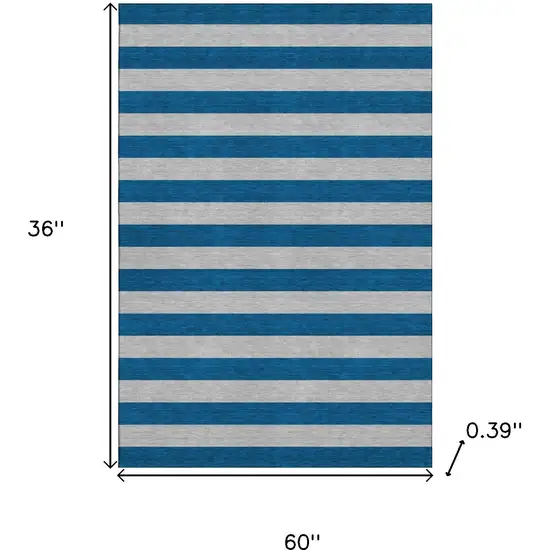 Blue And Gray Striped Washable Area Rug With UV Protection Photo 3