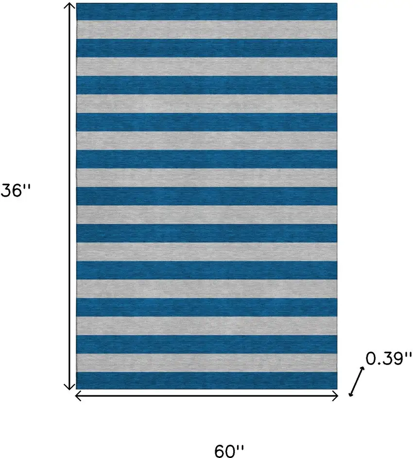 Blue And Gray Striped Washable Area Rug With UV Protection Photo 3
