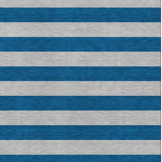 Blue And Gray Striped Washable Area Rug With UV Protection Photo 4