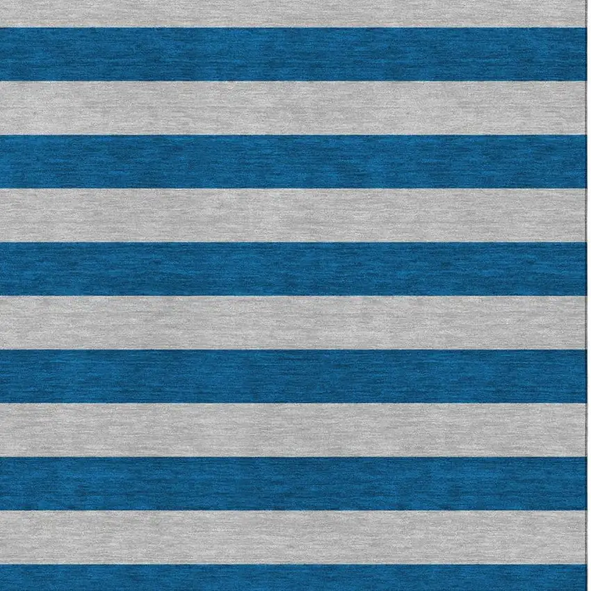 Blue And Gray Striped Washable Area Rug With UV Protection Photo 4