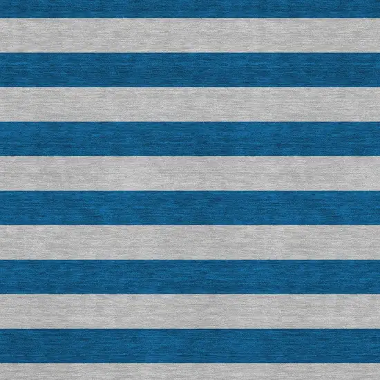 Blue And Gray Striped Washable Area Rug With UV Protection Photo 4