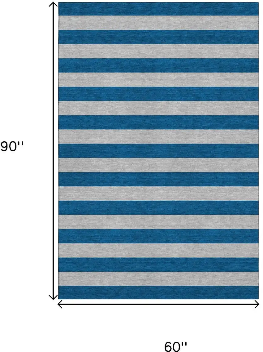 Blue And Gray Striped Washable Area Rug With UV Protection Photo 3