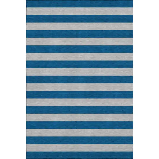 Blue And Gray Striped Washable Area Rug With UV Protection Photo 6