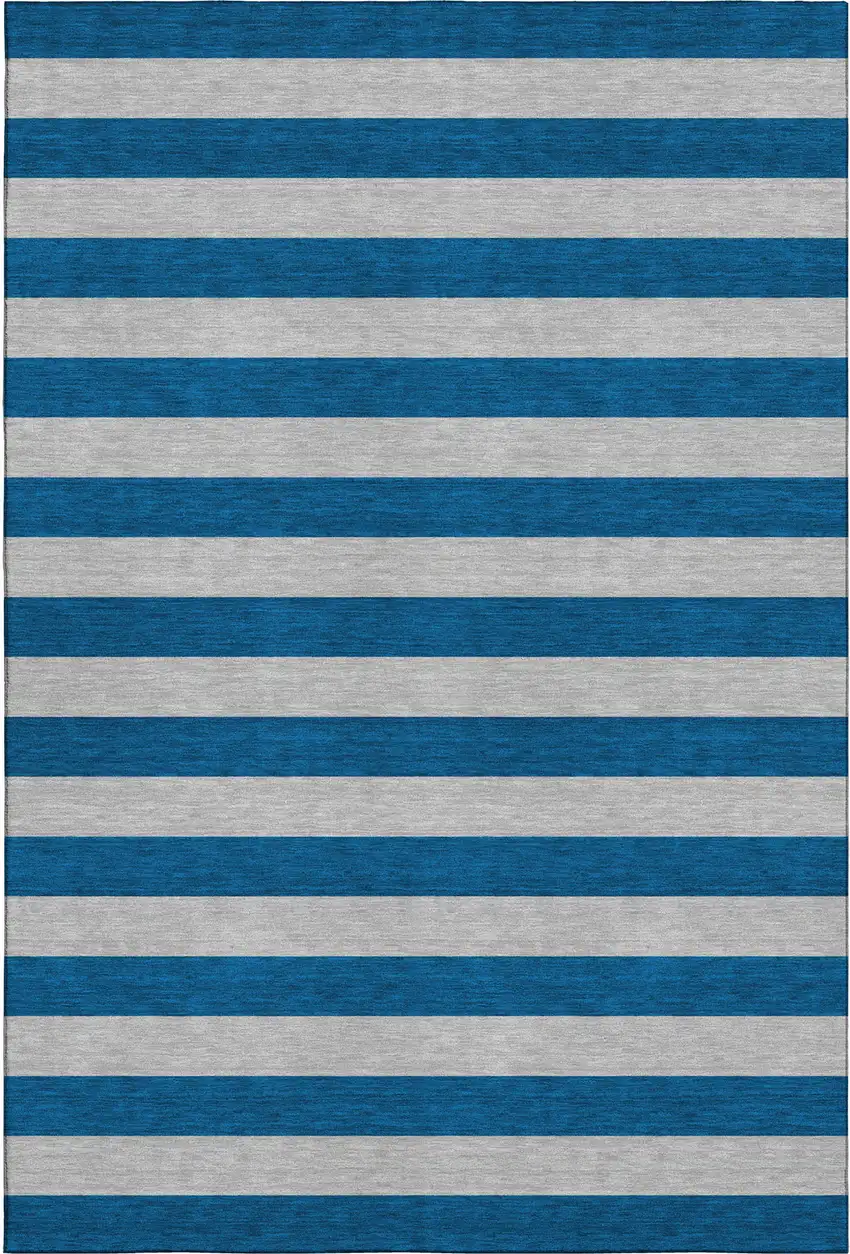 Blue And Gray Striped Washable Area Rug With UV Protection Photo 6