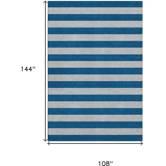 Blue And Gray Striped Washable Area Rug With UV Protection Photo 7