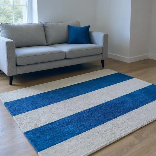 Blue And Gray Striped Washable Area Rug With UV Protection Photo 2