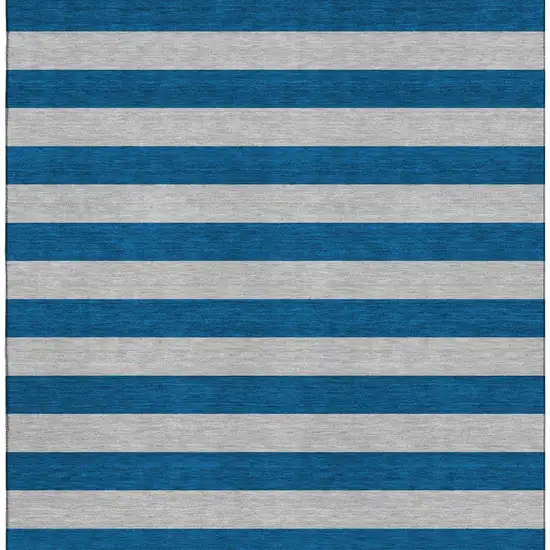 Blue And Gray Striped Washable Area Rug With UV Protection Photo 9