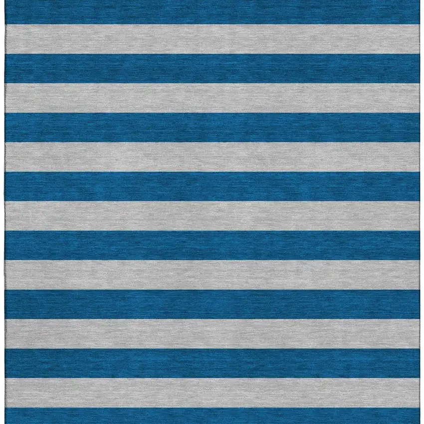 Blue And Gray Striped Washable Area Rug With UV Protection Photo 4