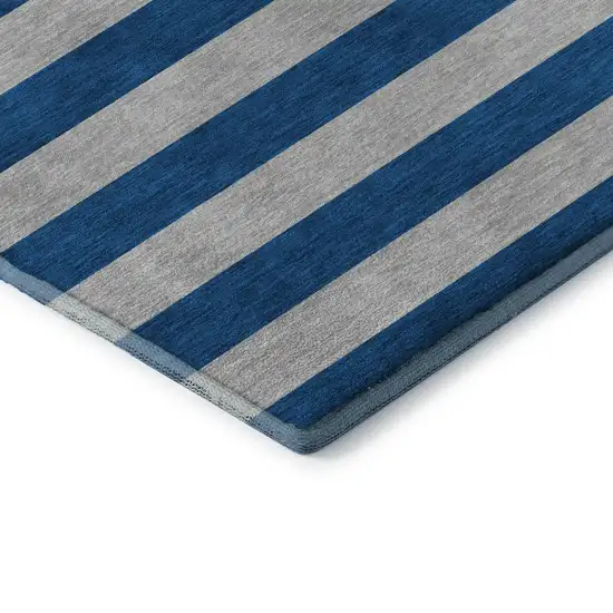 Blue And Gray Striped Washable Area Rug With UV Protection Photo 8